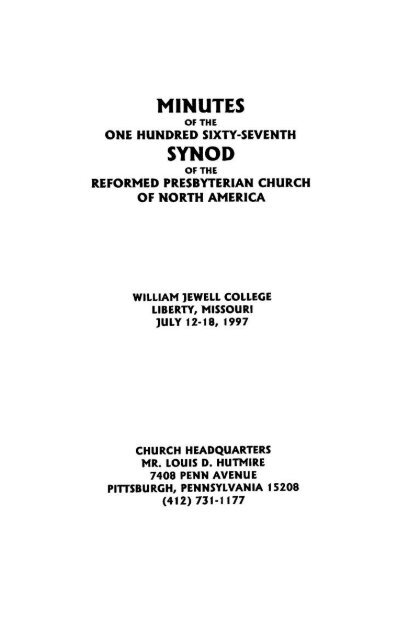 Reformed Presbyterian Minutes of Synod 1997 - Rparchives.org