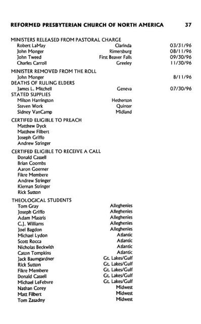 Reformed Presbyterian Minutes of Synod 1997 - Rparchives.org