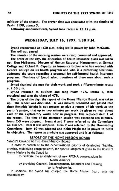 Reformed Presbyterian Minutes of Synod 1997 - Rparchives.org