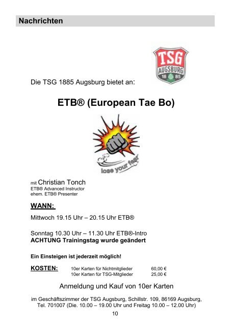 ETB® (European Tae Bo) - TSG 1885 Augsburg