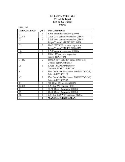 9V to 20V VIN 8546_2a5 RWY 5/02/03 U1 MAX8546 2.5V ... - Maxim