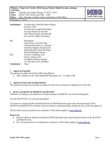 Project for Nordic (TSO) Energy Market Model for data exchange