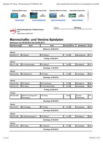 Mannschafts- und Vereins-Spielplan - TSV Berg 1959 eV
