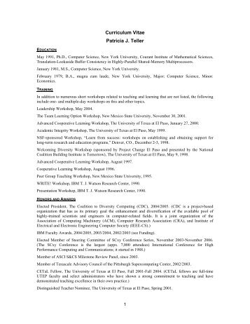 Curriculum Vitae Patricia J. Teller - Faculty.utep.edu - University of ...