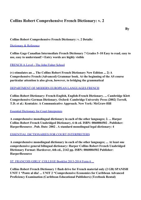 Download Collins Robert Comprehensive French Dictionary V 2 Pdf