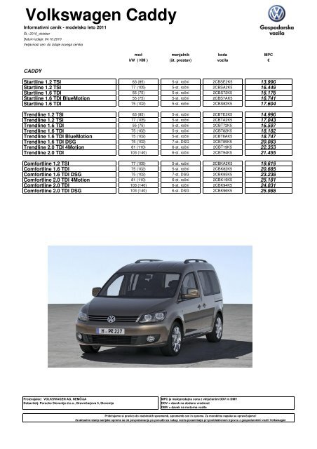 Volkswagen caddy - cenik - Avto.info