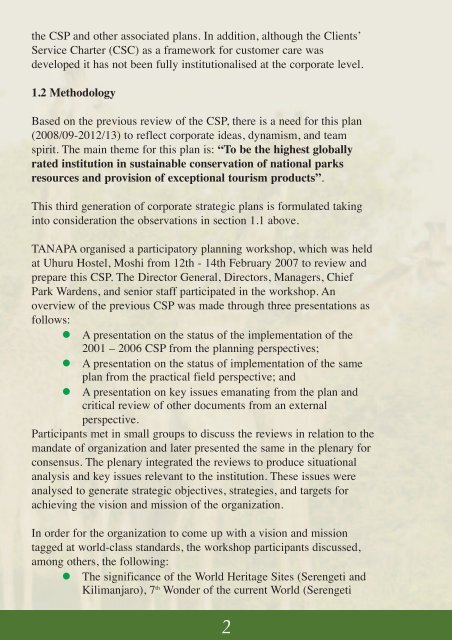 Corporate plan (PDF 936 kB) - Tanzania National Parks