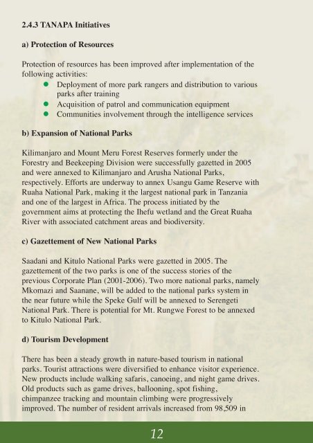 Corporate plan (PDF 936 kB) - Tanzania National Parks