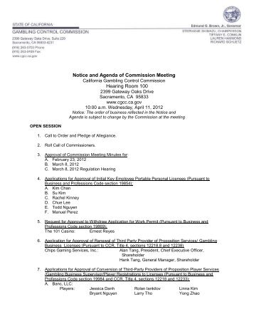 Notice And Agenda Of Commission Meeting - California Gambling ...