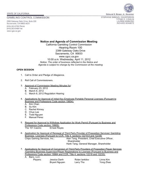 Notice And Agenda Of Commission Meeting - California Gambling ...