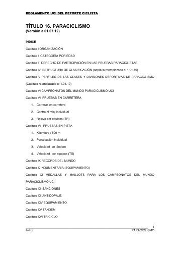 Reglamento UCI Ciclsimo - ComitÃ© ParalÃ­mpico EspaÃ±ol