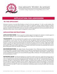 application for admission - Incarnate Word Academy