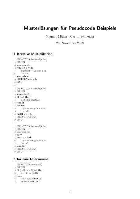 Musterlösungen für Pseudocode Beispiele