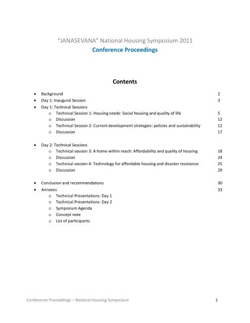 Conference Proceedings : âJANASEVANAâ National ... - UN HABITAT