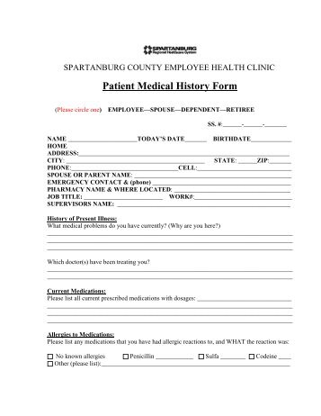 Patient Medical History Form - Spartanburg County