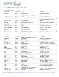 2011 Conference - Participant List - Institute for Oral Health