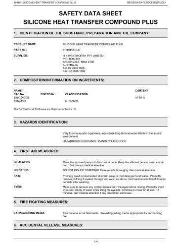 safety data sheet silicone heat transfer compound plus - WES ...