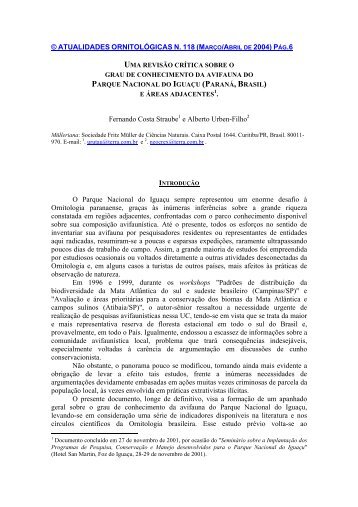 Uma revisão crítica sobre o grau de conhecimento da avifauna do ...