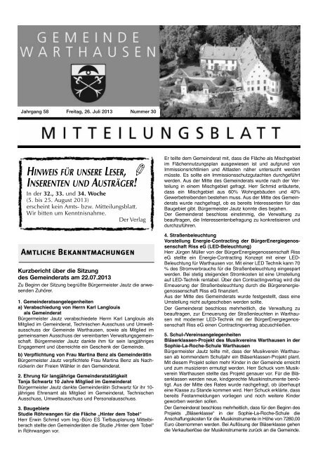 hinweis fÃƒÂ¼r unsere leser, inserenten und austrÃƒÂ¤ger! - Warthausen