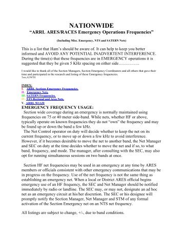 NATIONWIDE ARRL ARES RACES FREQ LIST - arkansas ares races