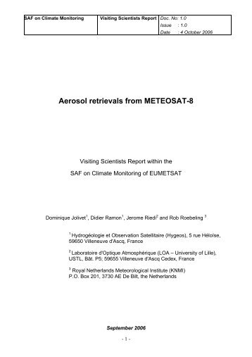 Aerosol retrievals from METEOSAT-8 - CM SAF