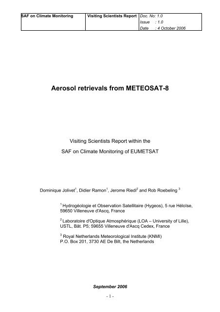 Aerosol retrievals from METEOSAT-8 - CM SAF