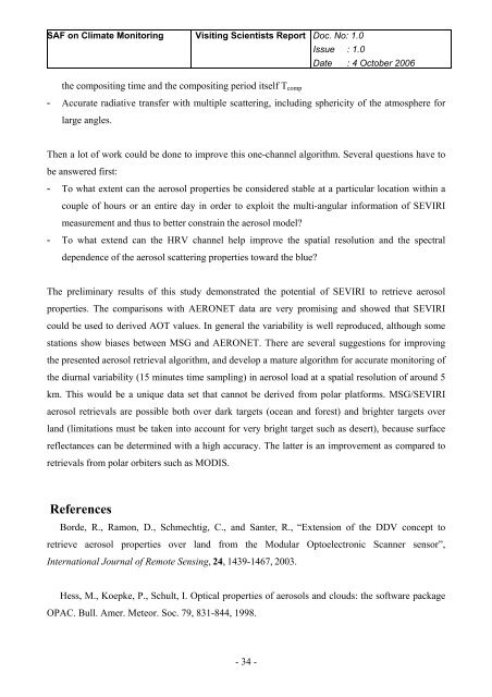 Aerosol retrievals from METEOSAT-8 - CM SAF