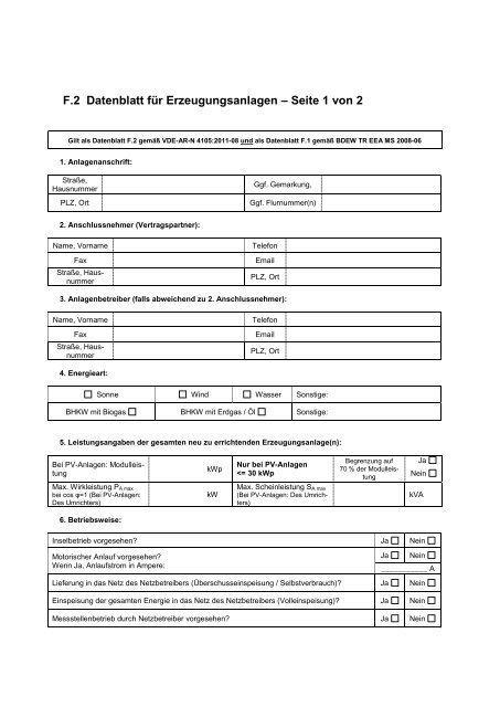 Download PDF: Datenblatt Erzeugungsanlage - EVM Netz