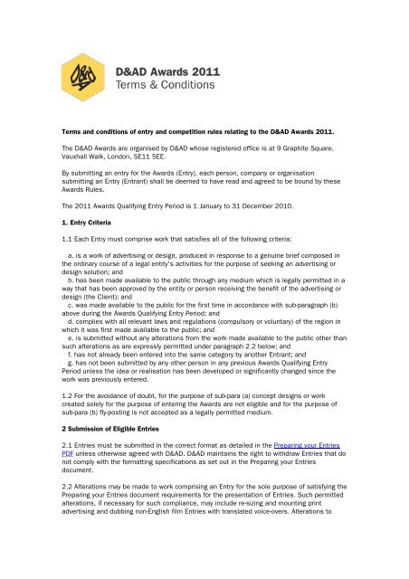 Terms and conditions of entry and competition rules relating 