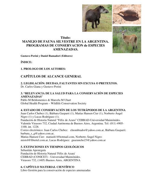 Titulo: MANEJO DE FAUNA SILVESTRE EN LA ARGENTINA ...