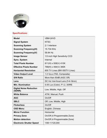 Specifications: Model VBM-24VD Signal System ... - CCTV Direct