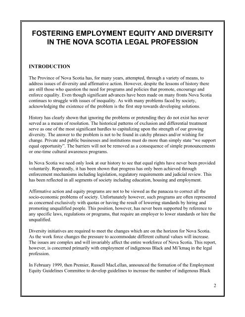 fostering employment equity and diversity in the nova scotia legal