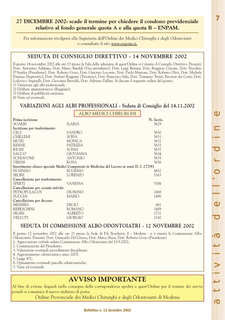 Dicembre 2002 (pdf - 1.2 MB) - Ordine Provinciale dei Medici ...