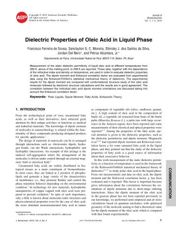 Dielectric Properties of Oleic Acid in Liquid Phase - Universidade ...