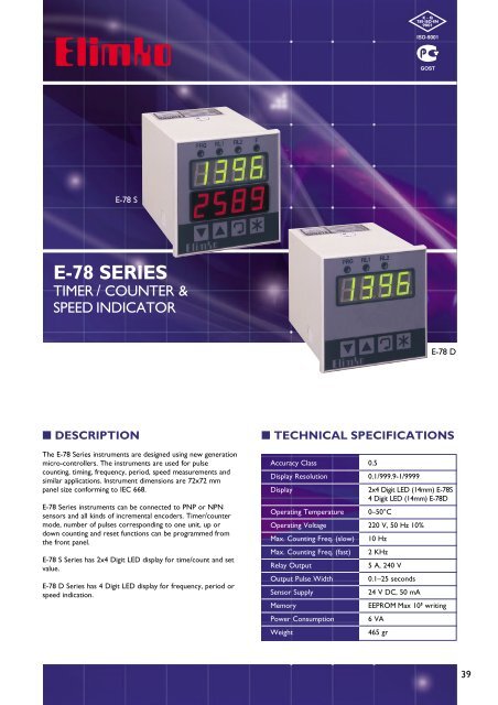 E-78 Series Timer/Counter & Speedindicator - Elimko