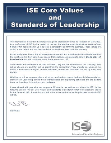 Core Values and Standards of Leadership - ISE.com