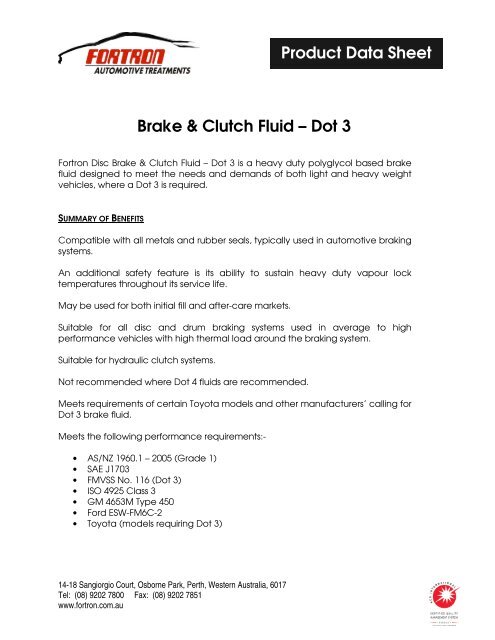 Brake & Clutch Fluid â Dot 3 Product Data Sheet