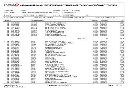 demonstrativo de valores arrecadados - convÃªnio de terceiros