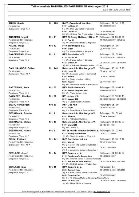 Teilnehmer - Turnierdienst Brinkmann