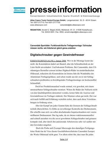 Digitalschrauber gegen Gewindefresser - Turm Presse