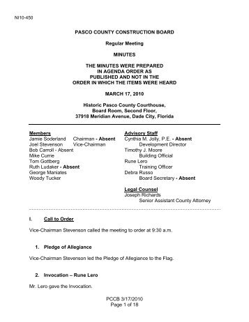 NI10-450 PCCB 3-17-10 Mtg Minutes - Pasco County Government