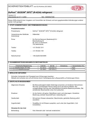 DuPont ISCEON 39TC (R-423A) refrigerant - Schweiz