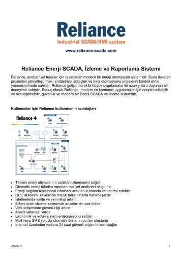 Reliance Enerji SCADA, İzleme ve Raporlama Sistemi