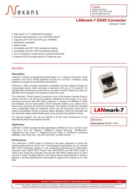 LANmark-7 GG45 Connector - Nexans