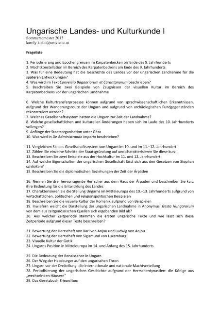 Ungarische Landes- und Kulturkunde I - Finno-Ugristik