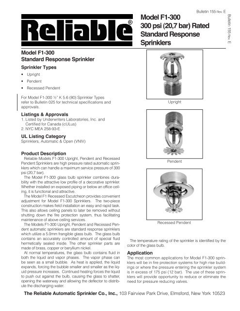 155 Rev E (PDF) - Reliable Automatic Sprinkler Co.