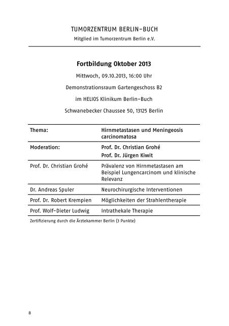 Onkologische Fortbildungen 2013/2014 - Tumorzentrum Berlin-Buch