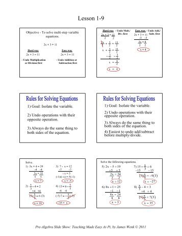 1-9 Solving Two-Step Equations - Math Slide Show