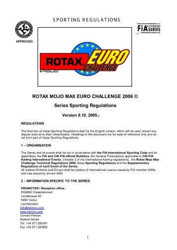 SPORTING REGULATIONS ROTAX MOJO MAX EURO ... - EIKO