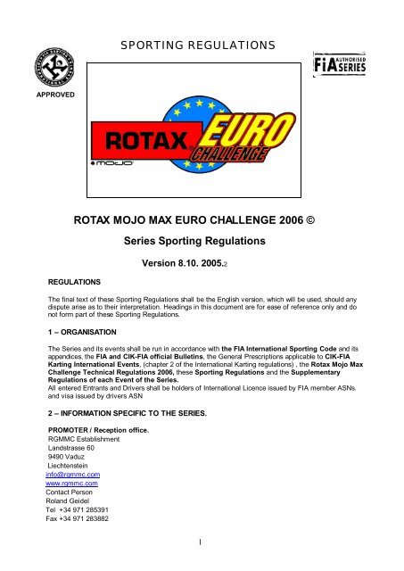 SPORTING REGULATIONS ROTAX MOJO MAX EURO ... - EIKO